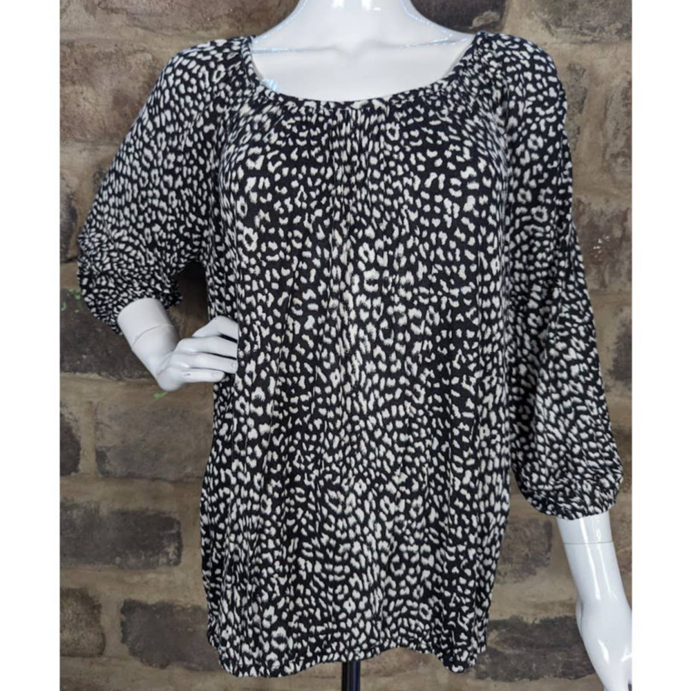 Michael Michael Kors Top Woman's Size Medium Black White Spot Balloon 3/4 Sleeve